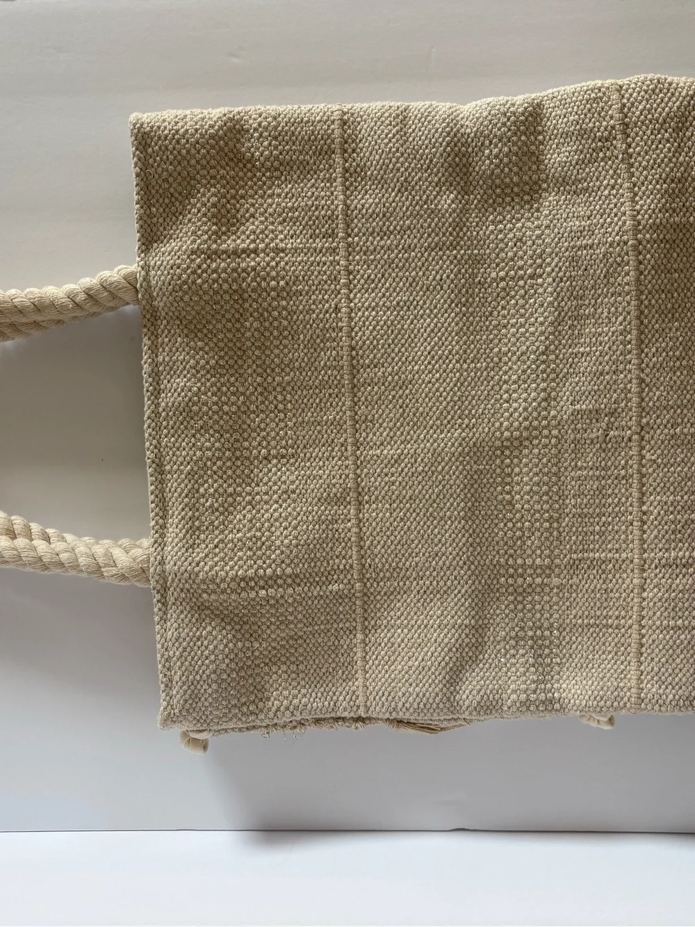 Forever 21 Cream Boho Woven Fringe Tote Bag Macrame Rope Handles